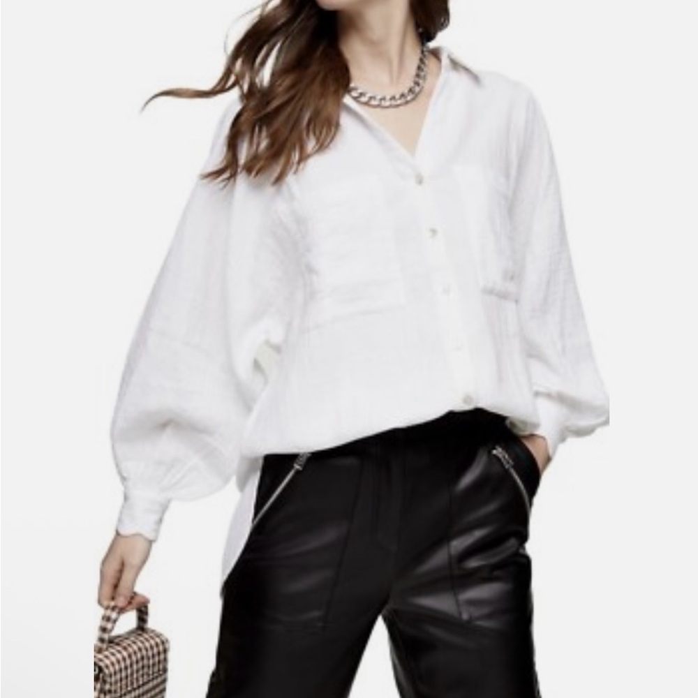 Top Shop White Gauzy Balloon Sleeve Blouse, Sz 6
